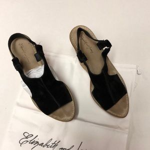 Elizabeth and James black suede Harp sandals